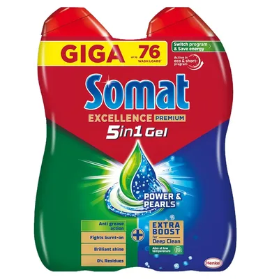 Гель для миття посуду в посудомийці Somat Exellence Duo Gel Антижир 684 мл + 684 мл (9000101819199)
