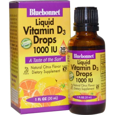 Вітамін Bluebonnet Nutrition Рідкий Вітамін D3 1000IU, Смак Апельсина, 30мл краплі (BLB-00374)