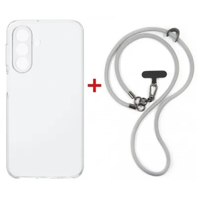 Чохол до мобільного телефона Dengos Case + Cross-body Strap Samsung Galaxy A37 Clear+Grey (DG-KM-CCRB-05)