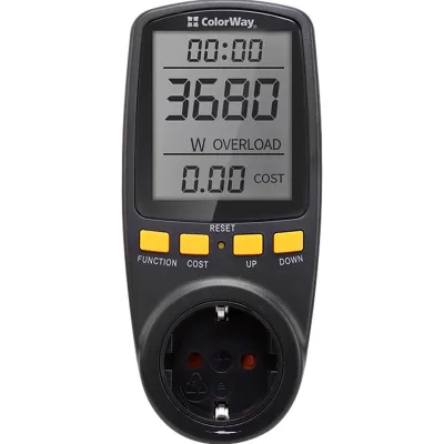 Ватметр ColorWay цифровий 16A/3680W, black (CW-VM16-02D)
