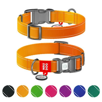 Нашийник для тварин WAUDOG Nylon Mono з QR паспортом, пластиковий фастекс L помаранчевий (52154)