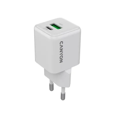 Зарядний пристрій Canyon CU20AC GaN 20W 1xPD 1xQC EU White (CNS-CUW20AC)