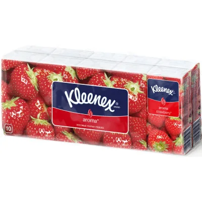 Серветки косметичні Kleenex Aroma з ароматом полуниці двошарові 10 пачок по 10 шт. (5029053028323)