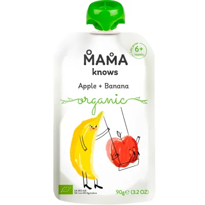 Дитяче пюре Mama knows Органічне Яблуко та Банан 90 г (4820016254558)