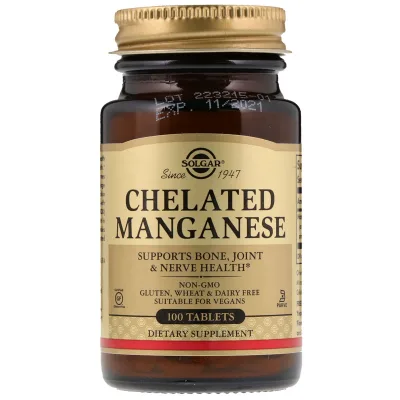 Мінерали Solgar Марганець, Chelated Manganese, 100 таблеток (SOL-00720)