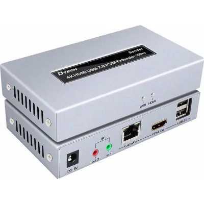 Адаптер HDMI extender 100m UHD 4K/60Hz CAT5E/6 + USB 2.0 Dtech (DT-7051)