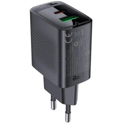 Зарядний пристрій Acefast A78 1xUSB-C PD20W + 1xUSB-A GaN Black (6974316283256)