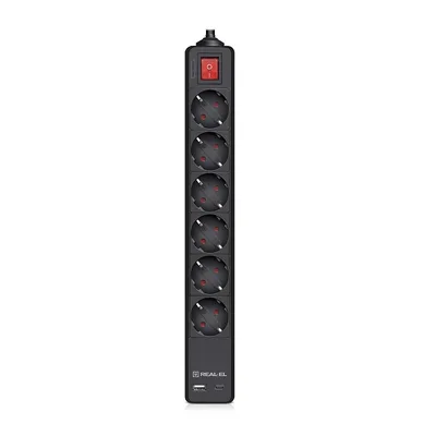 Мережевий фільтр живлення REAL-EL RS-PROTECT 605 3m, black (EL122300041)