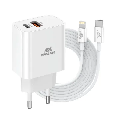 Зарядний пристрій RivaCase 2хUSB-А + Type-C PD 20W+QC3.0 кабель Type-C-Lighting white (PS4102 WD5 (White))