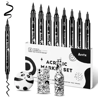Художній маркер Arrtx акрилові AACM-03-8BK, чорні (LC303458)
