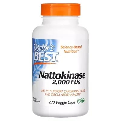 Пробіотики Doctor's Best Наттокіназа, 2000 FU, Nattokinase, 270 вегетаріанських капсул (DRB-00253)