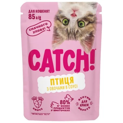 Вологий корм для кішок Catch! для кошенят з птицею та овочами в соусі 24х85 г (2700000066966)