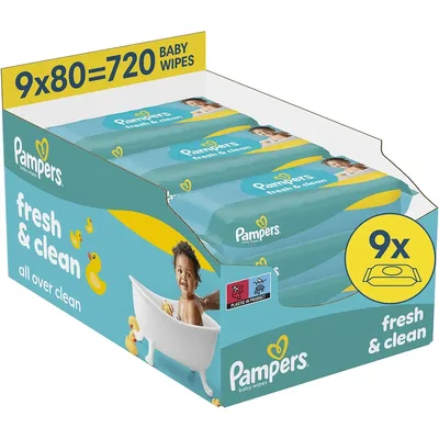 Дитячі вологі серветки Pampers Fresh Clean 80 шт х 9 пачок (720 шт) (8006530134583)