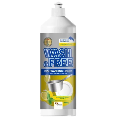 Засіб для ручного миття посуду Wash&Free Соковитий лимон та м'ята 1000 г (4823128001355)