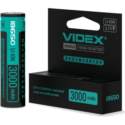 Акумулятор 18650 3000mAh Li-Ion, protect, color box/1шт Videx (18650-P/3000/1CB)
