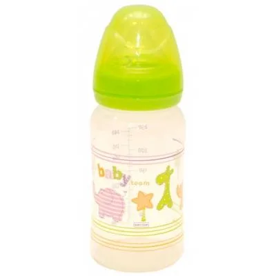 Пляшечка для годування Baby Team з широким горлом 6+, 250 мл (1002_желтый)