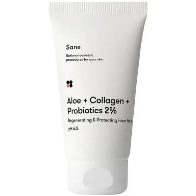 Маска для обличчя Sane Aloe + Collagen + Probiotics 2% Regenerating & Protecting Face Mask 75 мл (4820266830199)