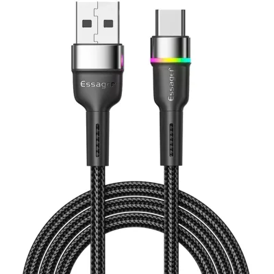 Дата кабель USB 2.0 AM to USB-C 1.0m 3A LED black Essager (EXCT-XCD01)
