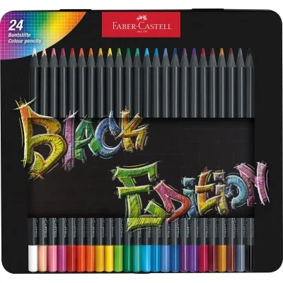 Олівці кольорові Faber-Castell Black Edition colour pencils 24 кольора тригранні чорне дерево, металева коробка (116425) (32086)