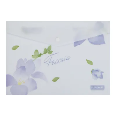Папка - конверт Buromax А4 на кнопці, FREESIA ARABESKI, напівпрозора, бузкова (BM.3943-26)