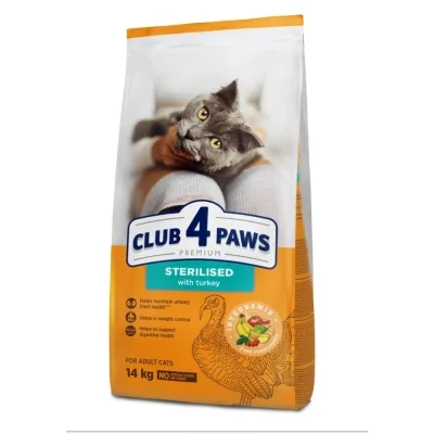 Сухий корм для кішок Club 4 Paws Преміум для стерилізованих з індичкою 14 кг (4820269145009)