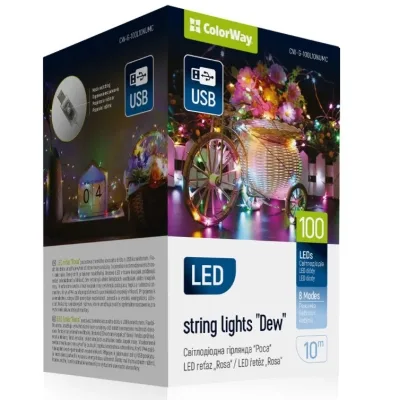 Гірлянда ColorWay Роса LED 100 10 м 8 функцій різнокольорова USB (CW-G-100L10NUMC)