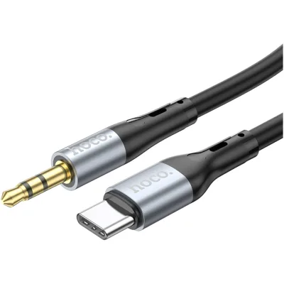 Кабель мультимедійний USB-C to 3.5mm M 1.0m silicone black HOCO (6931474769497)