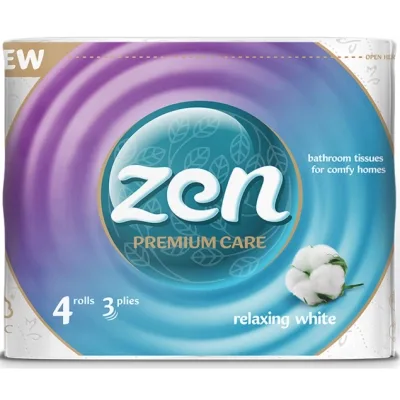 Туалетний папір Zen Premium Care Relaxing White 3 шари 4 рулони (5944582100176)