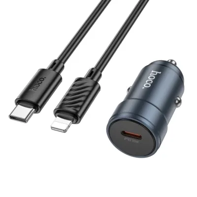 Зарядний пристрій HOCO 1xUSB-C PD30W car adapter + cable USB-C to Lightning gray (6942007633062)