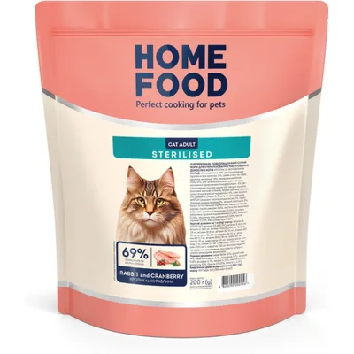 Сухий корм для кішок Home Food For sterilised з кроликом та журавлиною 200 г (4820290090156)