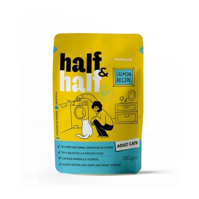 Вологий корм для кішок Half&Half шматочки з лососем у желе 100 г (4820261920901) (упаковка 10 шт)
