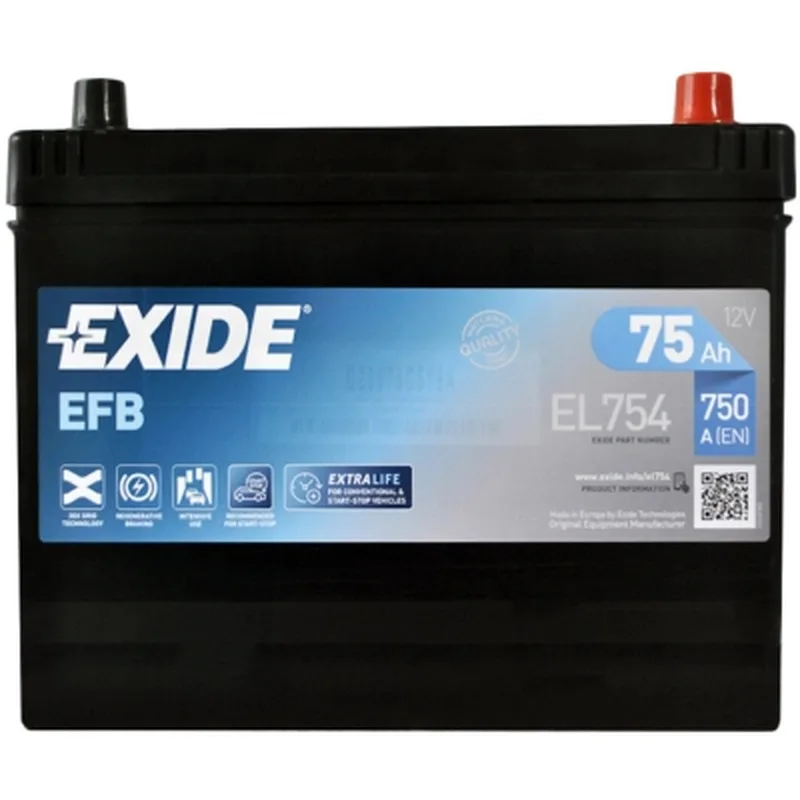 Акумулятор автомобільний EXIDE START-STOP EFB 75Ah ASIA Ев (-/+) (750EN) (EL754)