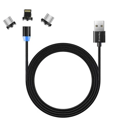 Дата кабель USB 2.0 AM to Lightning + Micro 5P + USB-C 1.0m Magnet only charge ColorWay (CW-CBUU020-BK)