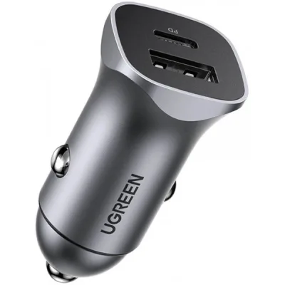 Зарядний пристрій Ugreen 1xUSB-C + 1xUSB 30W car adapter CD130 black (40858)