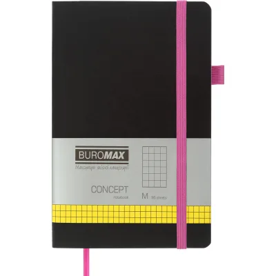 Книга записна Buromax Concept 125x195 мм 96 аркушів в клітинку обкладинка зі штучної шкіри Рожева (BM.291162-10)