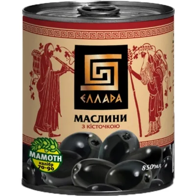 Овочева консервація Ellada Mamoth Маслини з кісточкою 850 мл ж/б ключ (4820104250585)