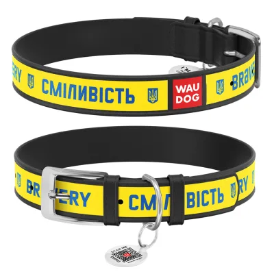Нашийник для тварин WAUDOG Design з QR паспортом "Сміливість" Ш 35 мм Д 46-59 см чорний (3606-0231-01)