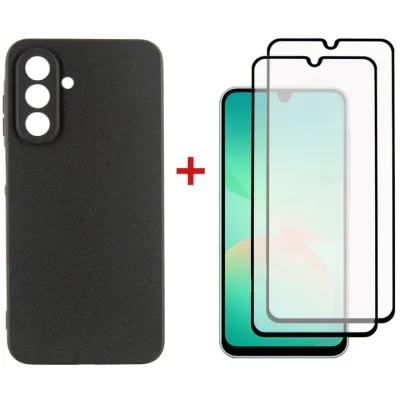 Чохол до мобільного телефона Dengos Kit Samsung Galaxy A26 Carbon + 2 pcs glass (Black) (DG-CTG2P-08)