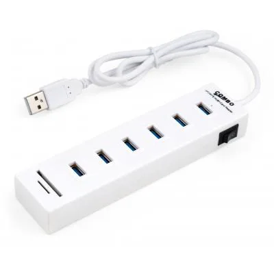 Концентратор Vinga 6xUSB2.0 + card-reader with switch 0.8m (VCP2H6USBCRSWWH)