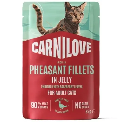 Вологий корм для кішок Carnilove Jelly Pheasant with Raspberry Leaves 85 г (8595602584734)