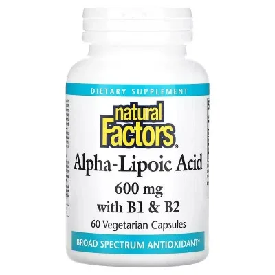 Вітамінно-мінеральний комплекс Natural Factors Альфа-ліпоєва кислота з вітамінами B1 та B2, 600 мг, Alpha-Lipoic (NFS-02102)
