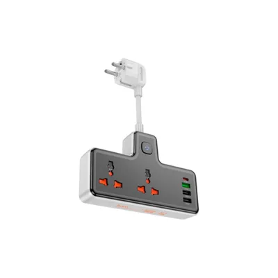 Мережевий фільтр живлення HOCO AC12A, 2 роз, 3 USB. USB-C, 30W, 1м, Black (AC12AB)