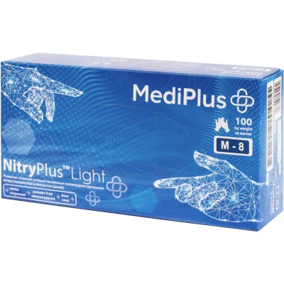 Медичні рукавички MediPlus NitryPlus Light Нітрилові оглядові нестерильні неприпудрені Сині Розмір M 100 шт. (6932400703189)