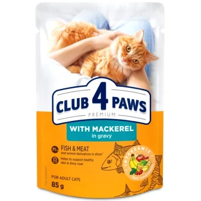 Вологий корм для кішок Club 4 Paws з макреллю в соусі 85 г (4820269142541) (упаковка 24 шт)
