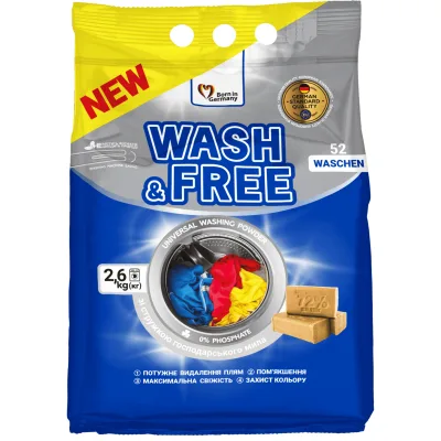 Пральний порошок Wash&Free Universal зі стружкою господарського мила 2.6 кг (4260637723680)