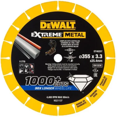 Круг відрізний DeWALT алмазний по металу 355x3.3x25.4 мм (DT40257)