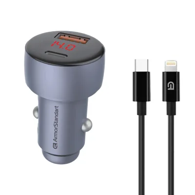 Зарядний пристрій Armorstandart AR-C43 Type-C PD30W + USB QC 3.0 Grey + cable Lightning (ARM82462)