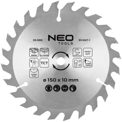 Диск пильний Neo Tools по дереву 230x30-24T 150x10-24 1.6мм (55-666)