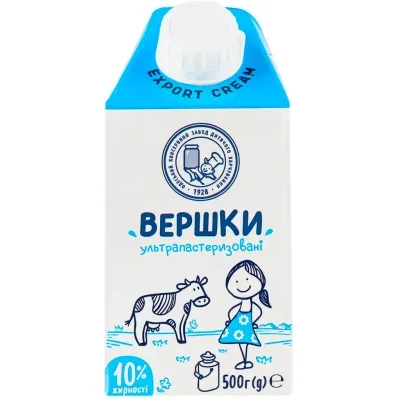Вершки Наше молоко ультрапастеризовані 10% жиру 500 г (4820016254893)