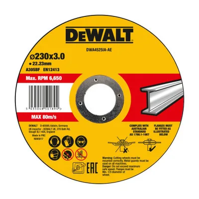 Круг відрізний DeWALT HIGH PERFORMANCE, сталь/труби та профілі/кольорові метали 230х3х22.23 мм (DWA4525IA)